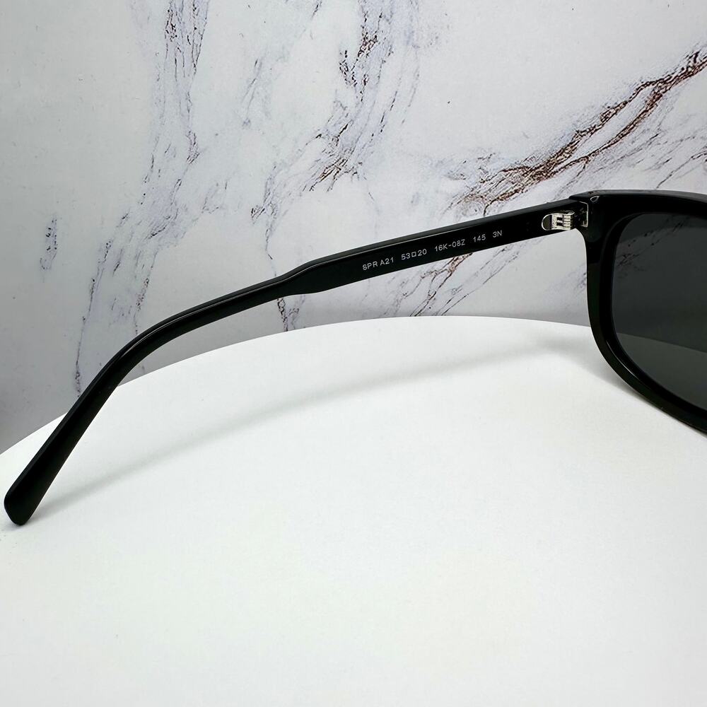 New PRADA Sunglasses Black Acetate Square Silver Metal Logo 53mm Gray Lens - Picture 9 of 16